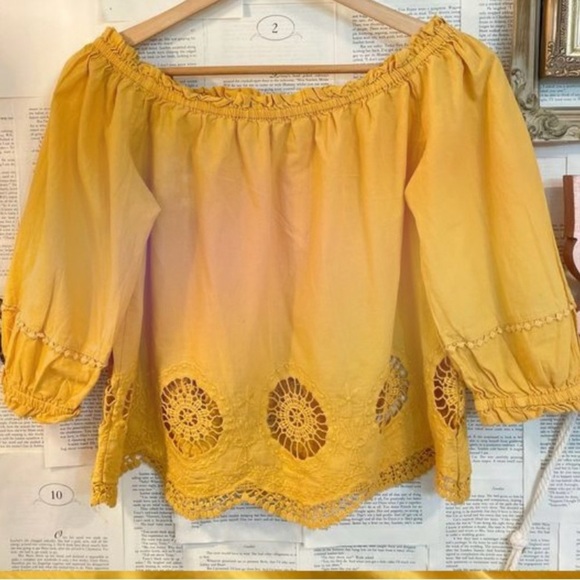 StoryOn Crochet Off Shoulder Frill Trim Top Yellow! - Picture 10 of 10